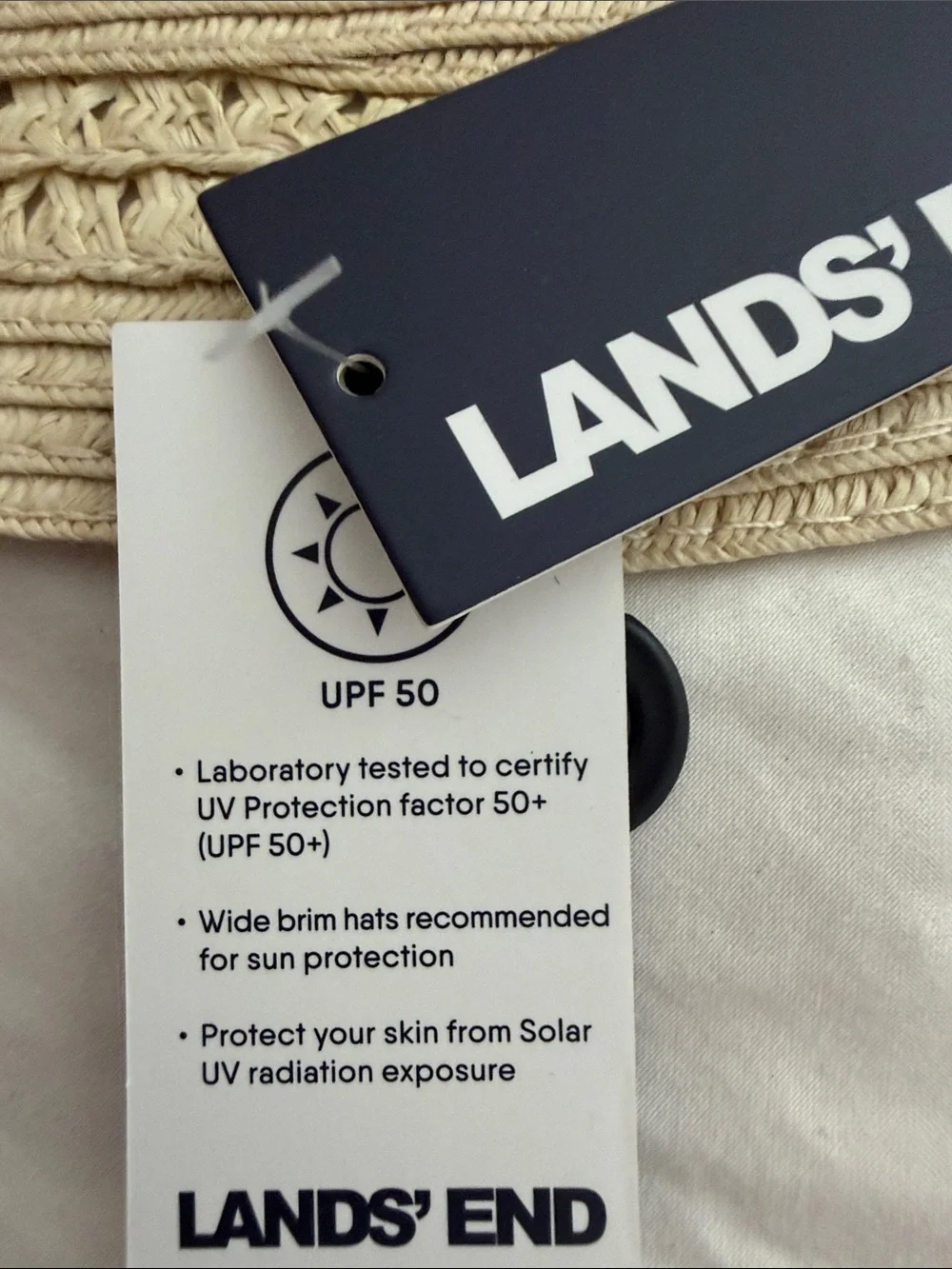 Lands' End Cream Straw Sun Hat with Decorative Tie
